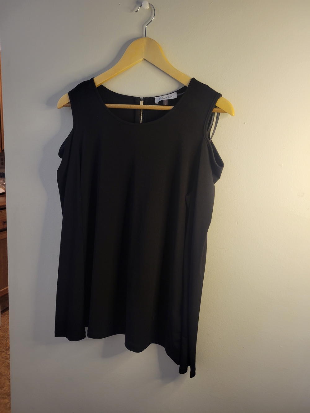 Calvin Klein Black Long Sleeve,Cold Shoulder, Round Neck Top